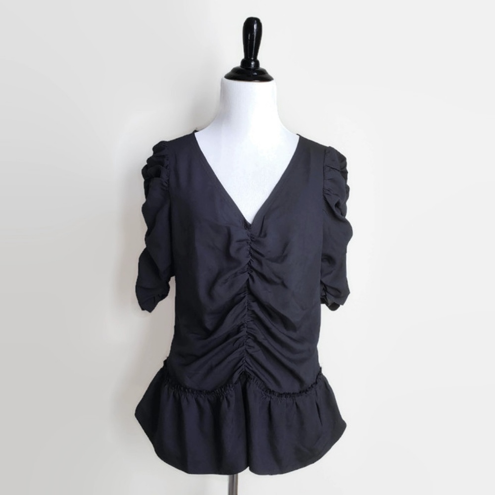 A is for Audrey black ruched peplum top